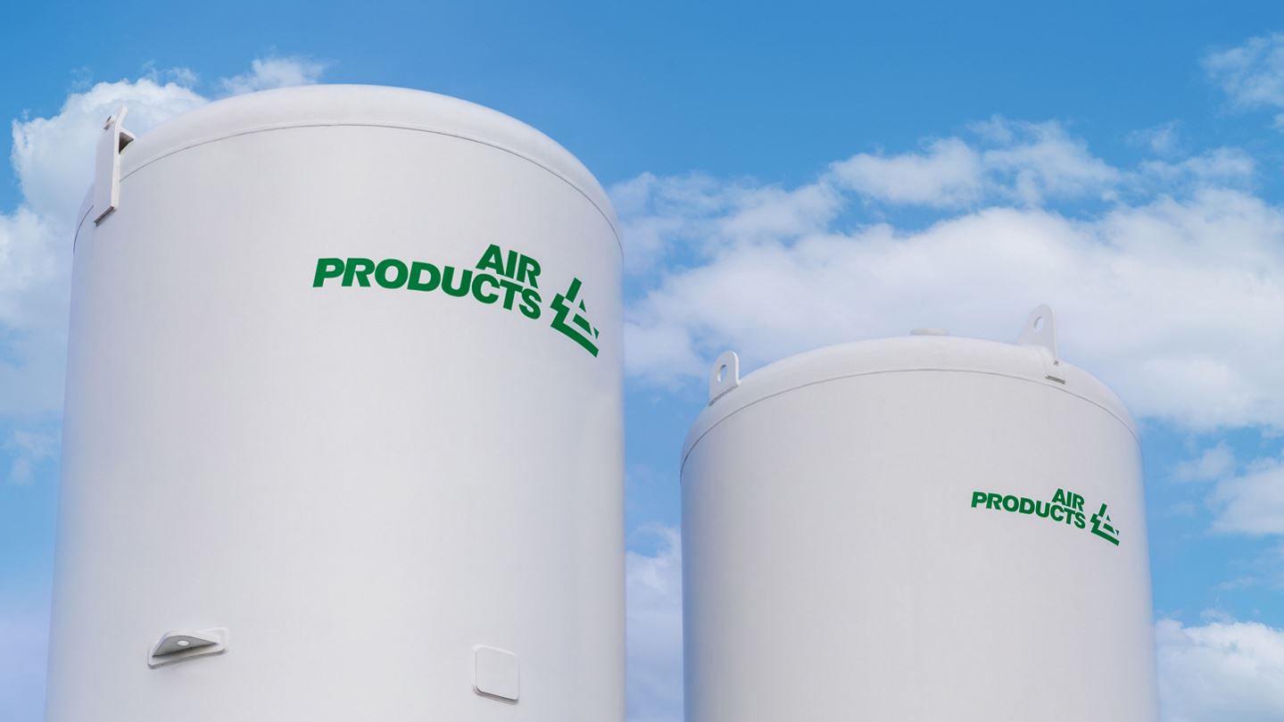 Air Products industrial gas storage tanks