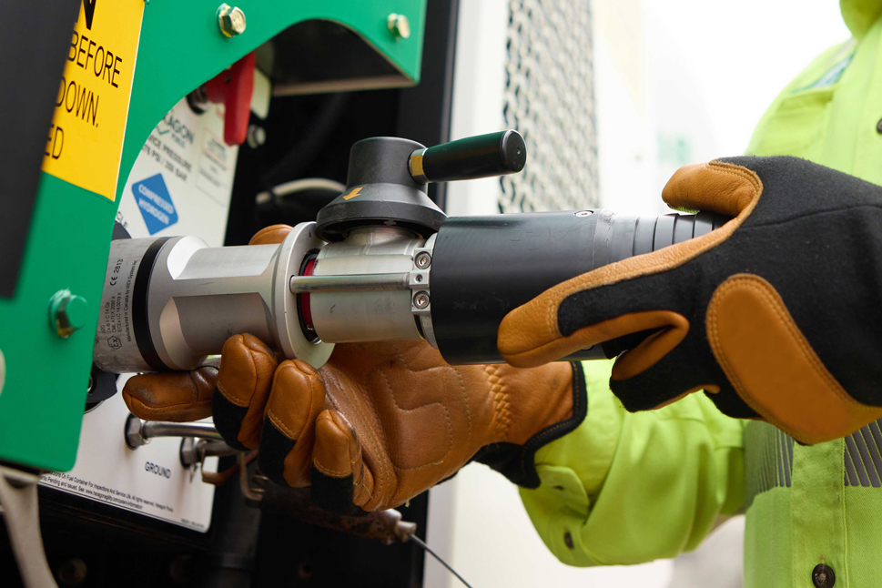 hydrogen fuel nozzle fueling a hydrogen truck